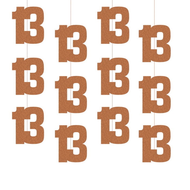 Rose Gold 13th Birthday Hanging String Decorations 6 Pack