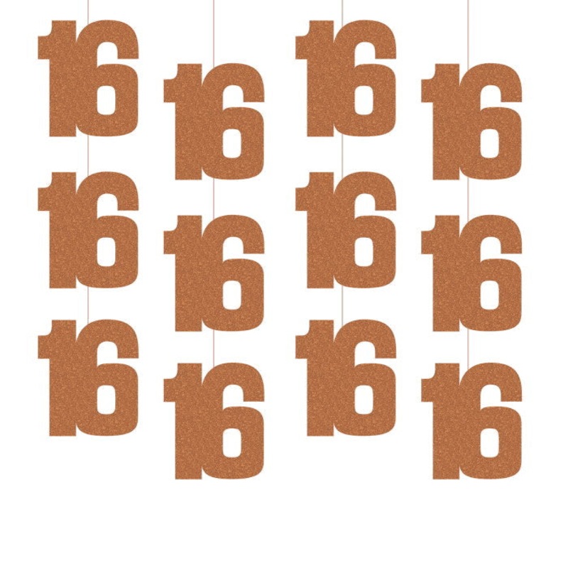 Rose Gold 16th Birthday Hanging String Decorations 6 Pack