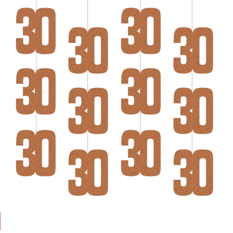 Rose Gold 30th Birthday Hanging String Decorations 6 Pack
