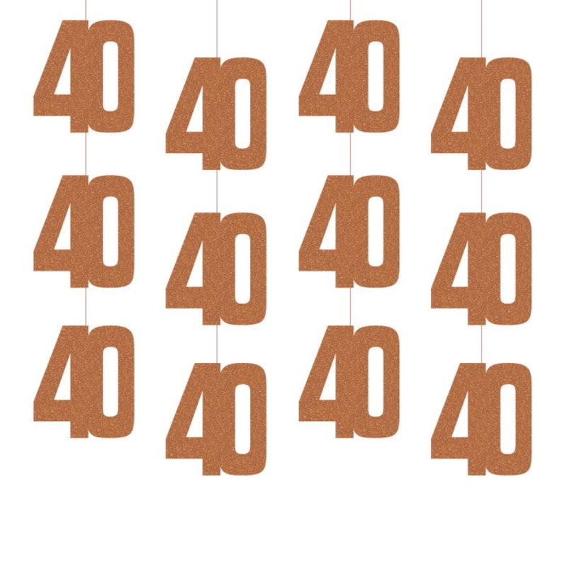 Rose Gold 40th Birthday Hanging String Decorations 6 Pack