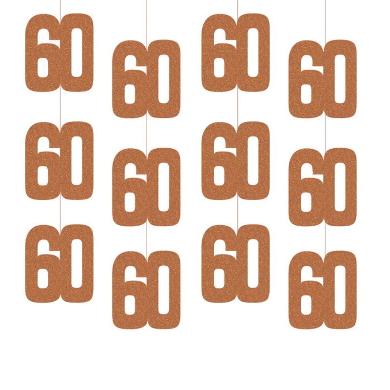 Rose Gold 60th Birthday Hanging String Decorations 6 Pack