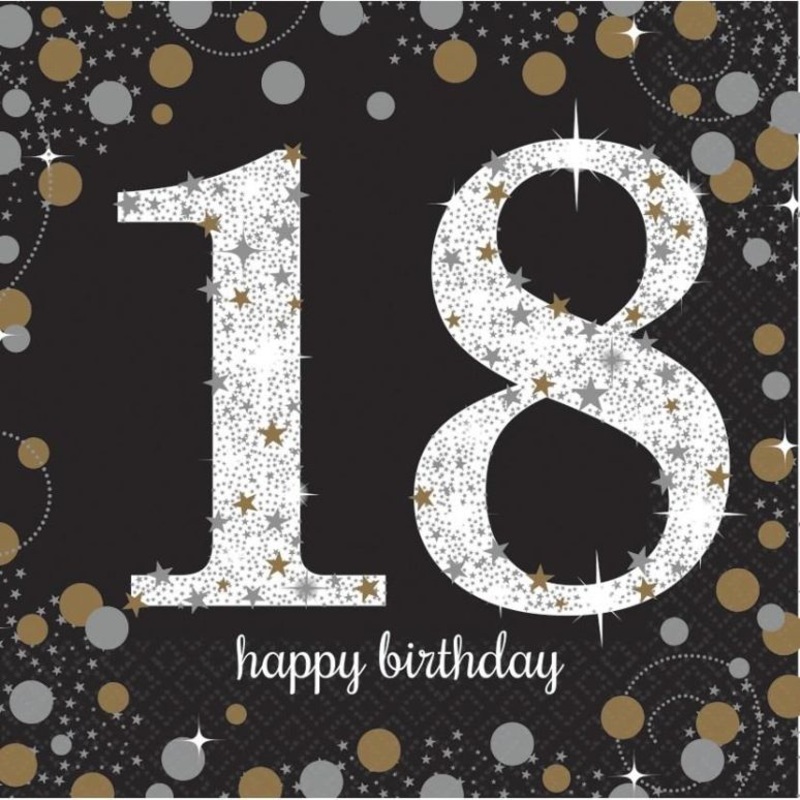 Gold Sparkle 18th Birthday Party Napkins Pack of 16