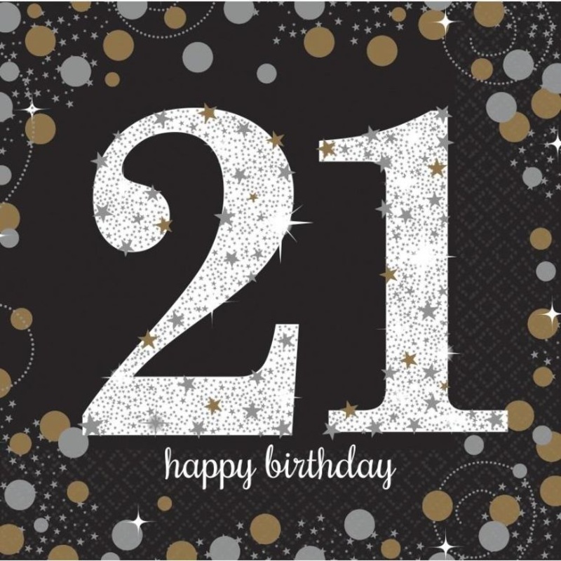 Gold Sparkle 21st Birthday Party Napkins Pack of 16