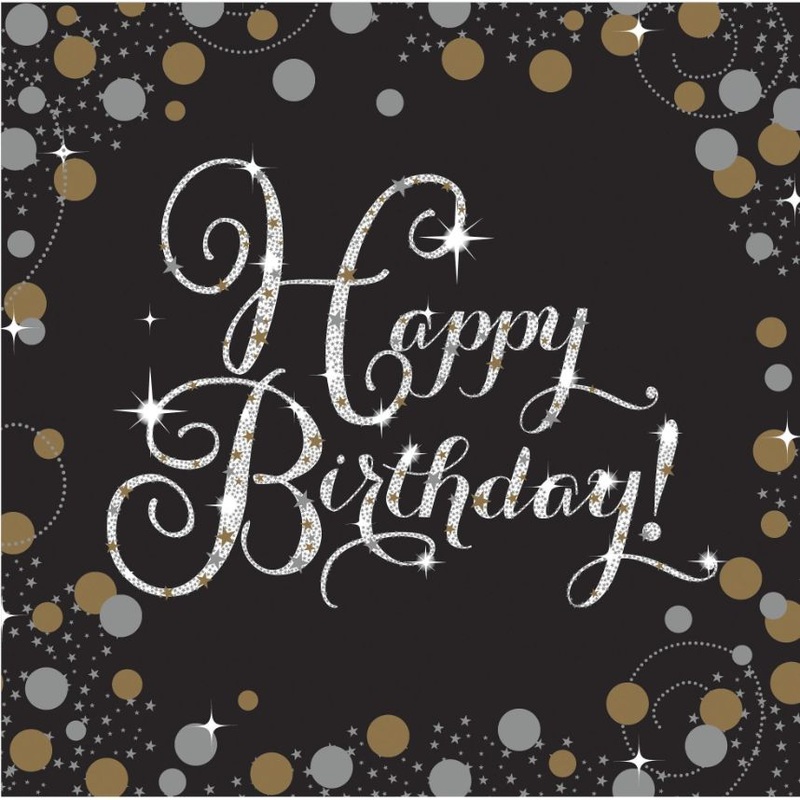 Gold Sparkling Happy Birthday Napkins Pack of 16