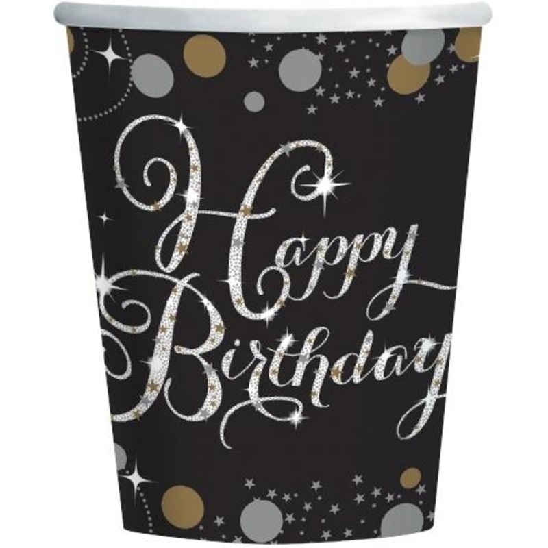 Gold Sparkling Happy Birthday Paper Cups Pack of 8