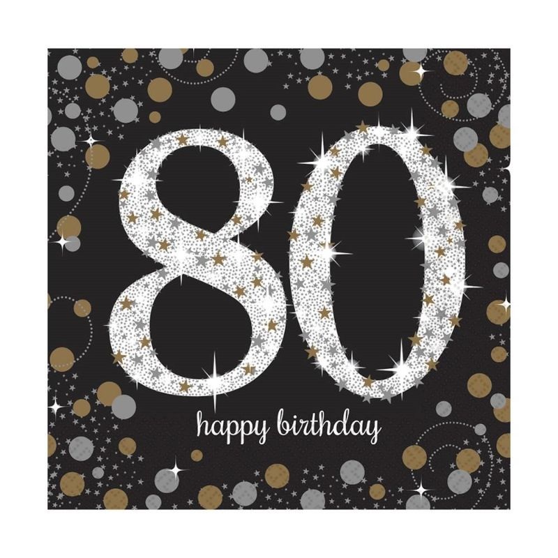 Gold Sparkle 80th Birthday Party Napkins Pack of 16