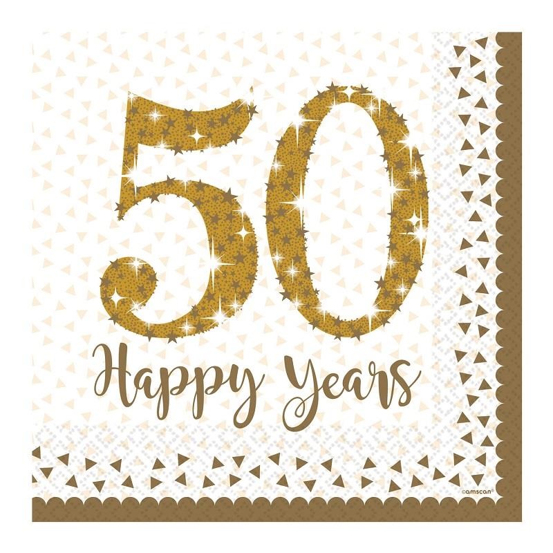 Golden Wedding Anniversary 50 Happy Years Party Napkins | Serviettes Pack of 16