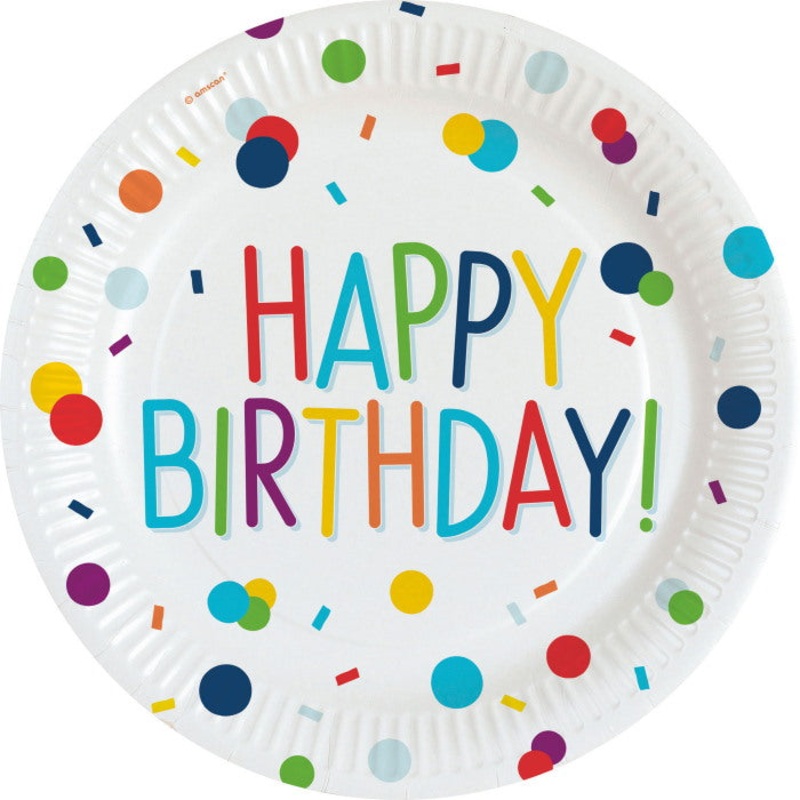 Rainbow Birthday Party Plates - Confetti Pack of 8