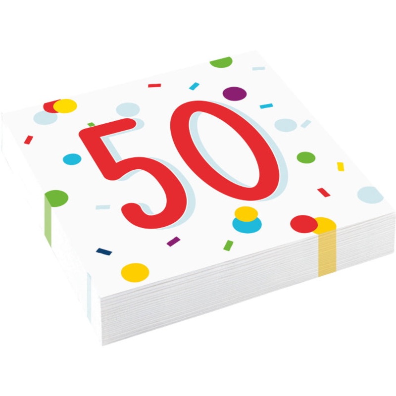 Rainbow Colourful 50th Birthday Napkins Pack of 20