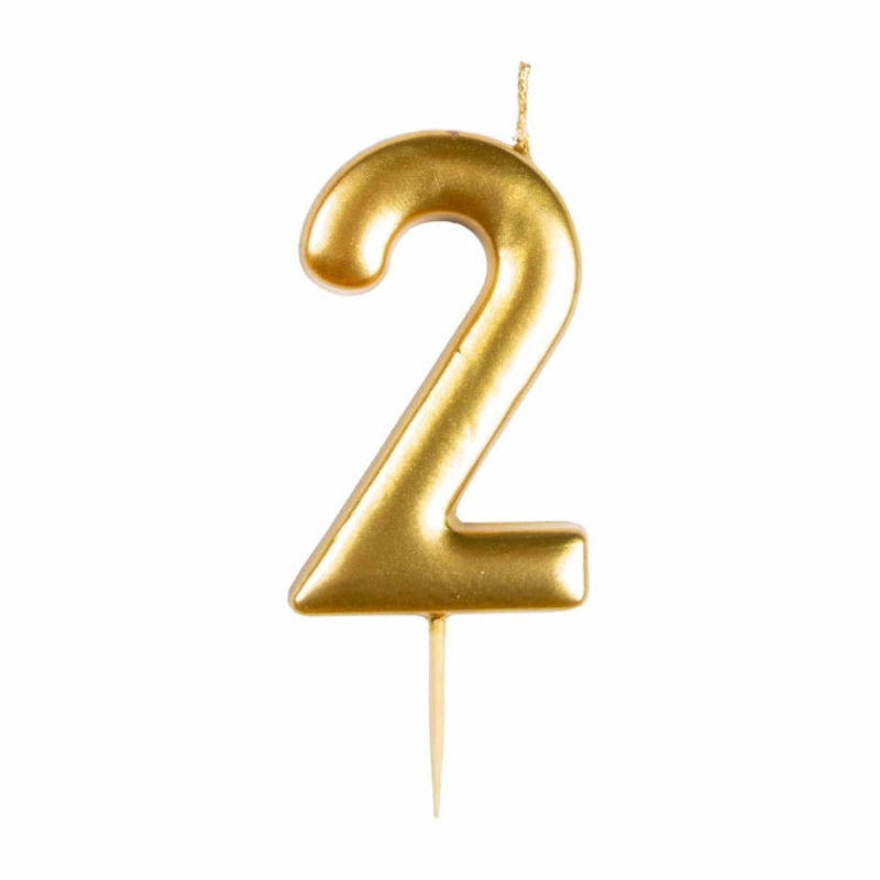 Gold Metallic Number 2 Cake Candle