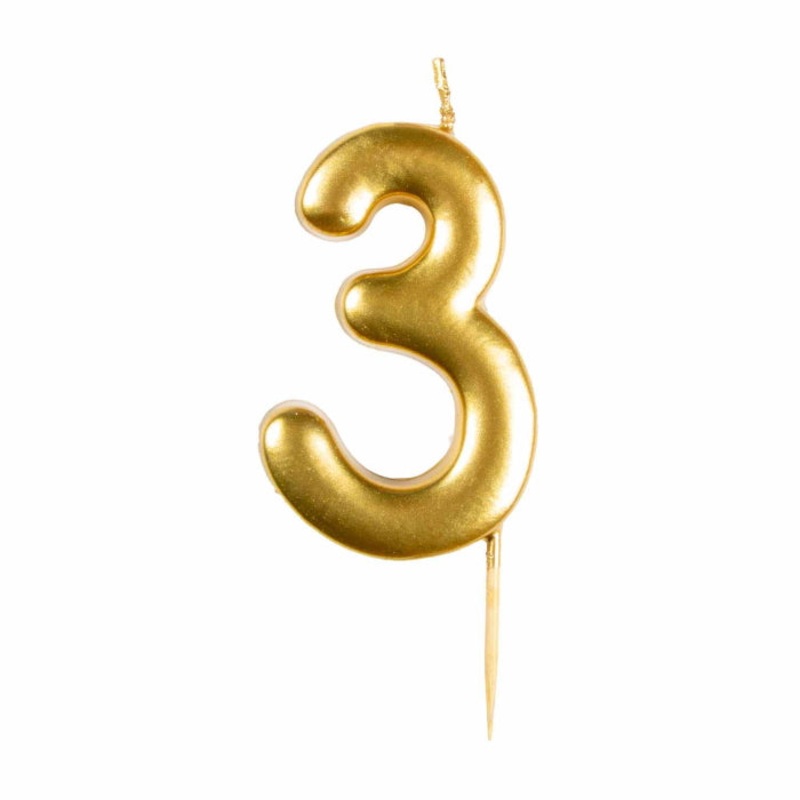 Gold Metallic Number 3 Cake Candle
