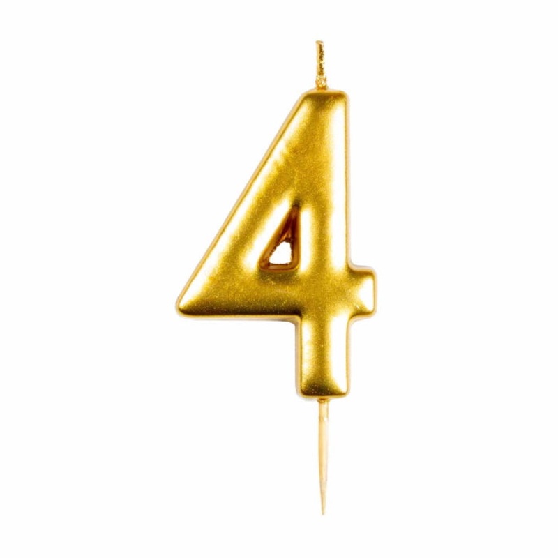 Gold Metallic Number 4 Cake Candle