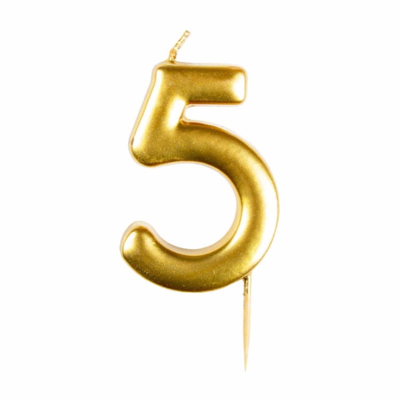 Gold Metallic Number 5 Cake Candle