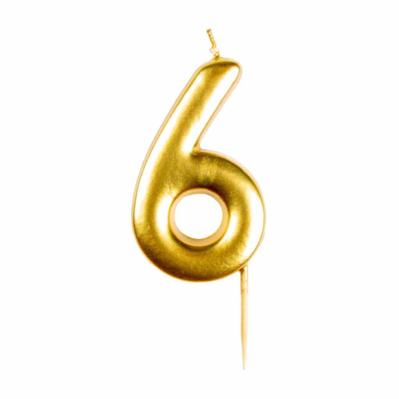 Gold Metallic Number 6 Cake Candle