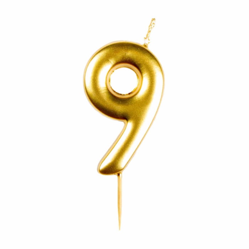 Gold Metallic Number 9 Cake Candle