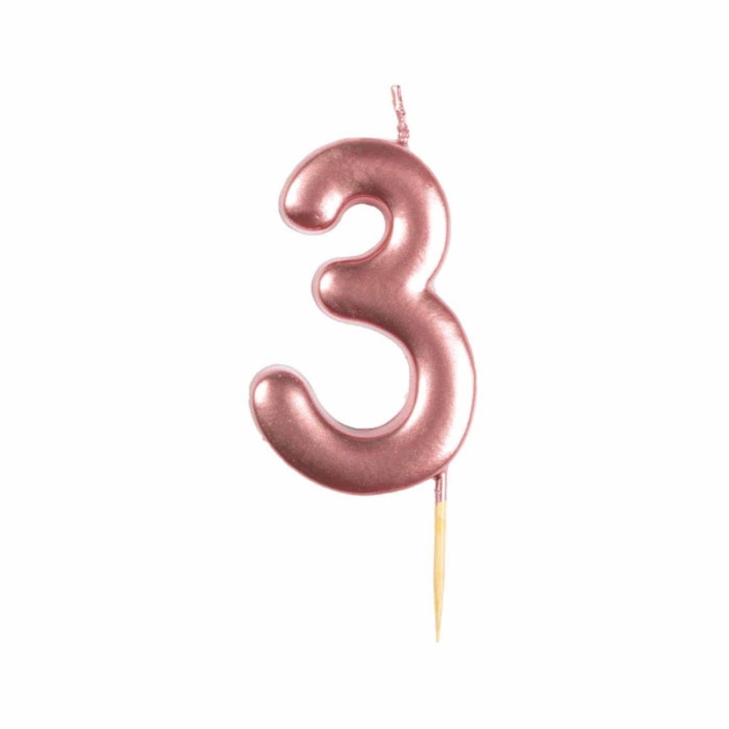 Metallic Rose Gold Number 3 Cake Candle
