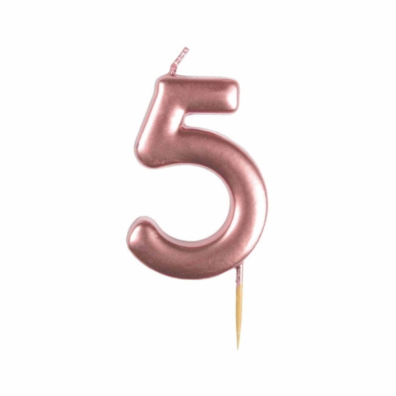 Metallic Rose Gold Number 5 Cake Candle