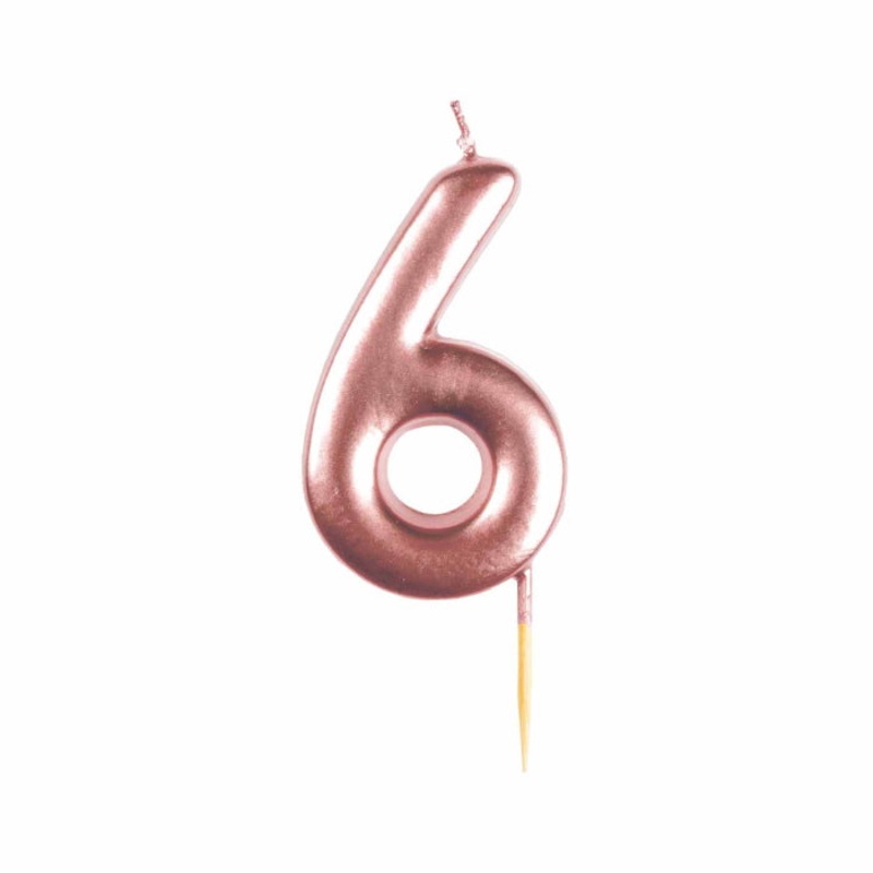 Metallic Rose Gold Number 6 Cake Candle