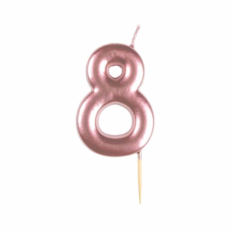 Metallic Rose Gold Number 8 Cake Candle