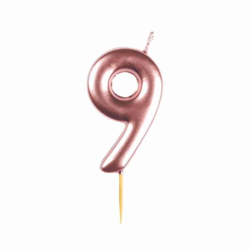 Metallic Rose Gold Number 9 Cake Candle