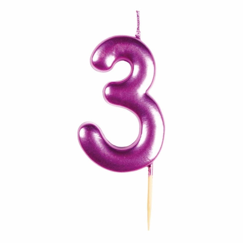 Pink Metallic Number 3 Cake Candle