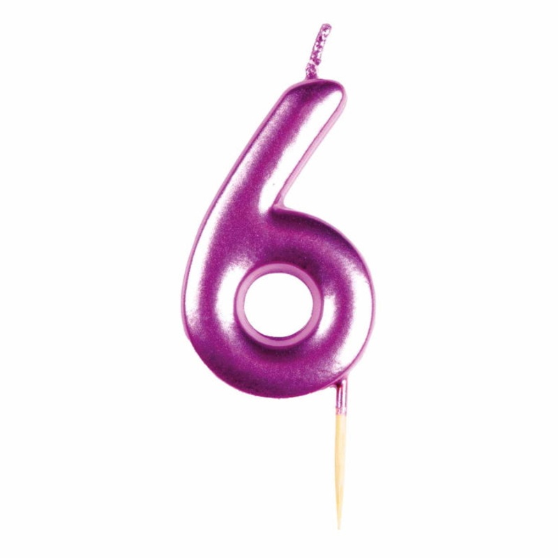 Pink Metallic Number 6 Cake Candle