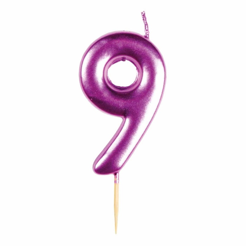Pink Metallic Number 9 Cake Candle