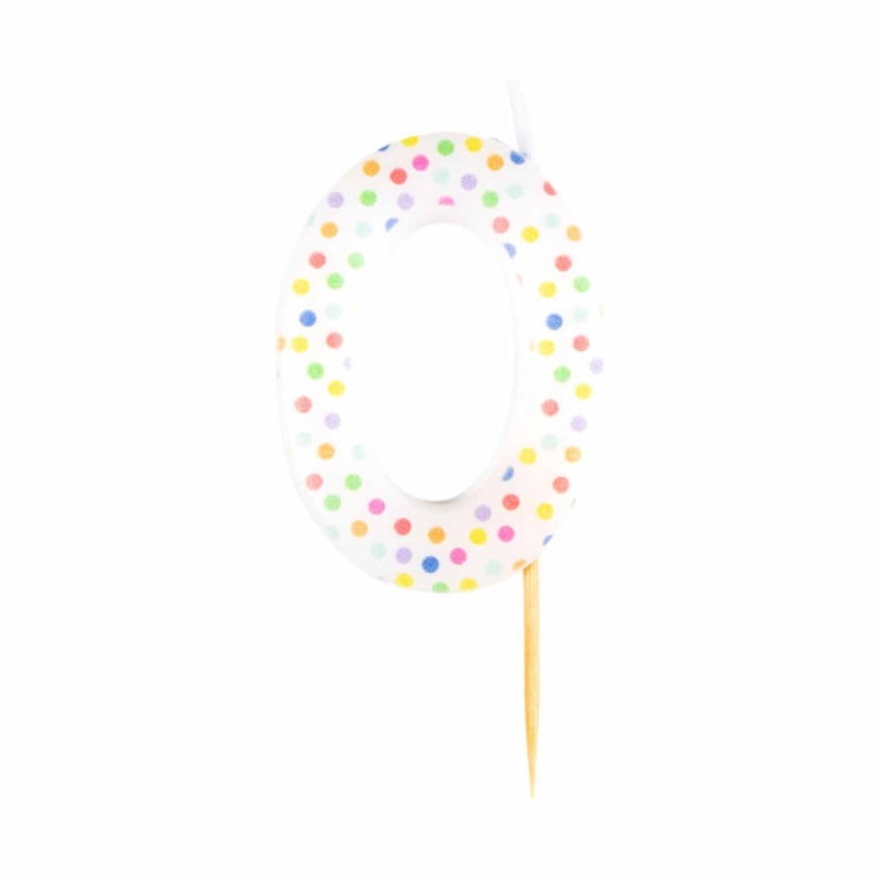 Rainbow Polka Dot Number 0 Cake Candle