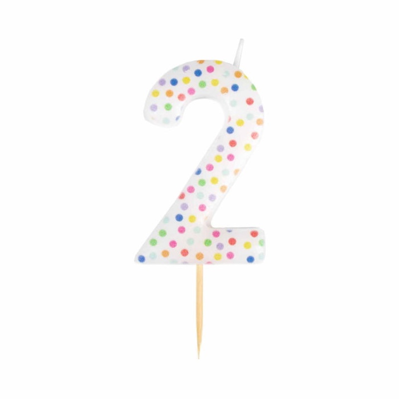 Rainbow Polka Dot Number 2 Cake Candle