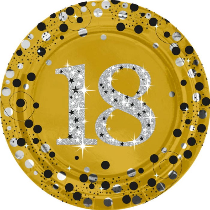 Gold 18th Birthday Plates Pack of 8