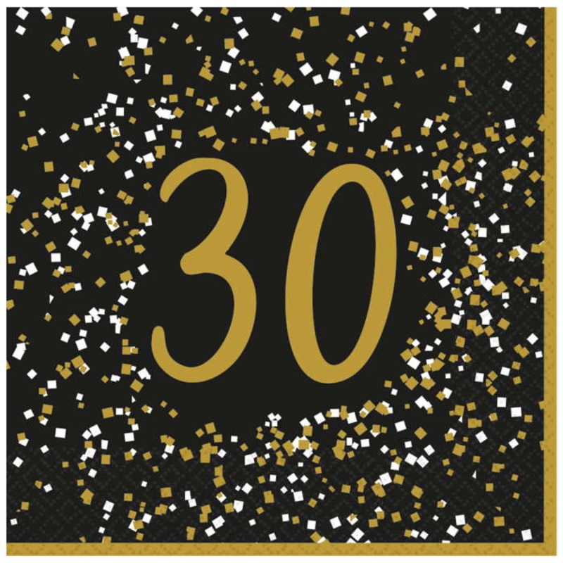 Gold Celebration 30th Birthday Napkins Pack of 16