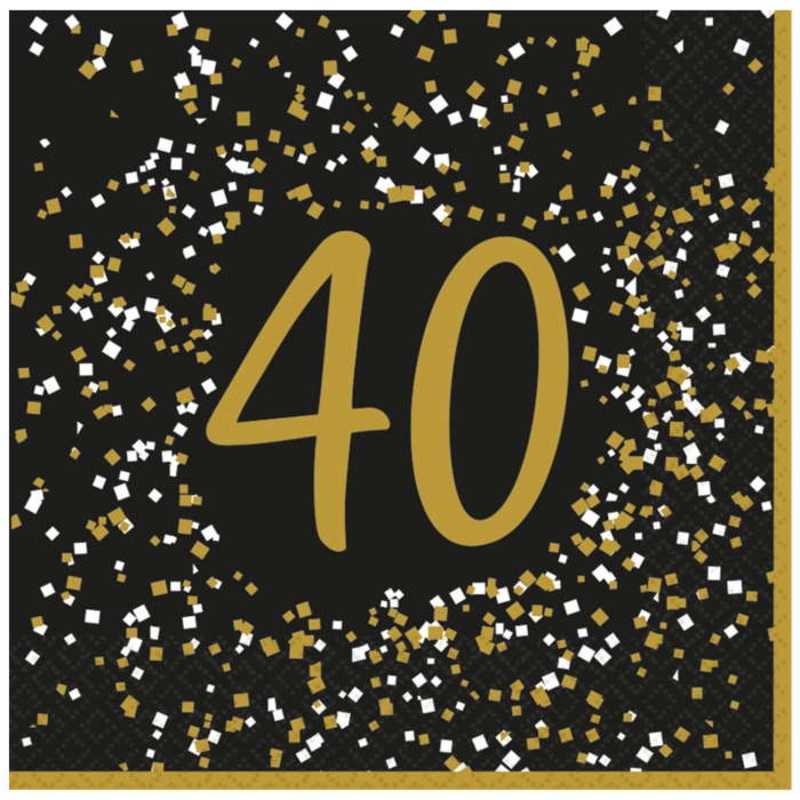Gold Celebration 40th Birthday Napkins Pack of 16