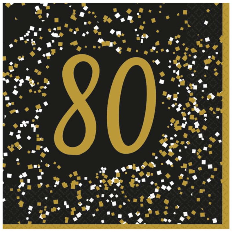 Gold Celebration 80th Birthday Napkins Pack of 16
