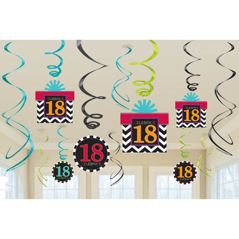 Chevron 18th Birthday Hanging Decorations Pack of 12