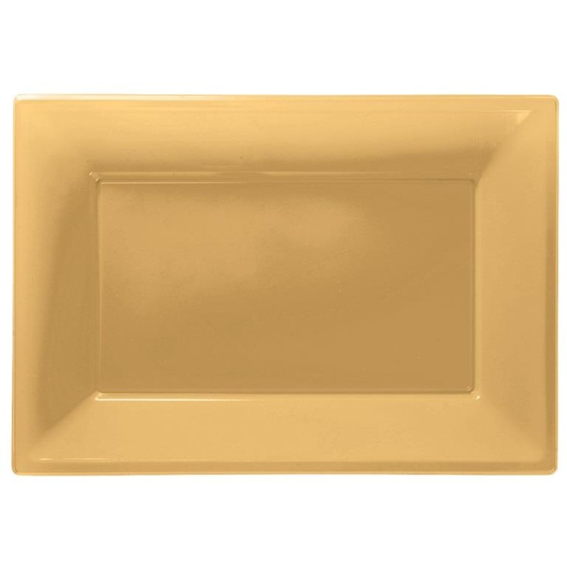 Gold Plastic Party Serving Platter Plates Pack of 3