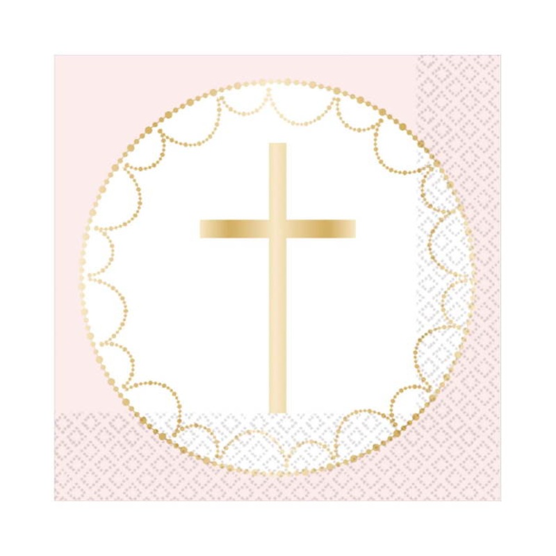Pink Botanical First Communion Napkins Pack of 16