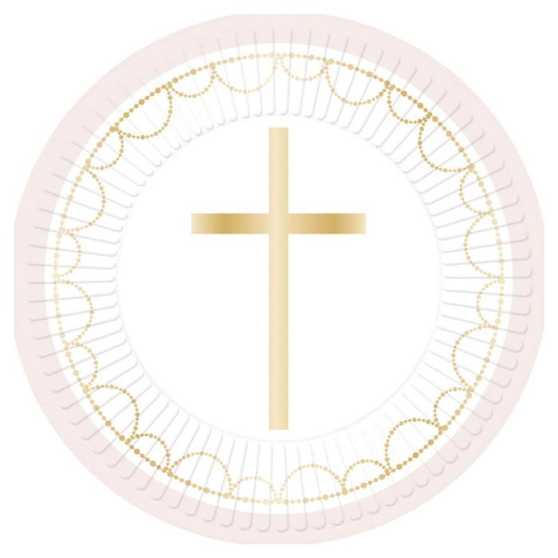 Pink Botanical Holy Communion Paper Plates Pack of 8