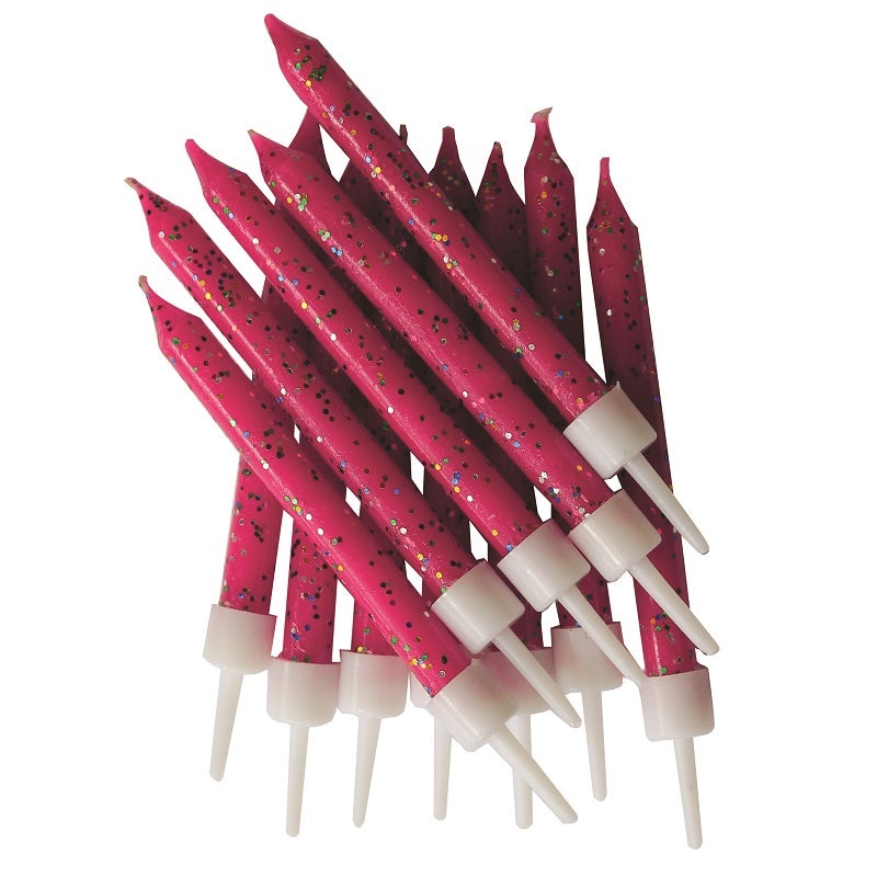 Hot Pink | Fuschia Glitter Birthday Candles Pack of 12