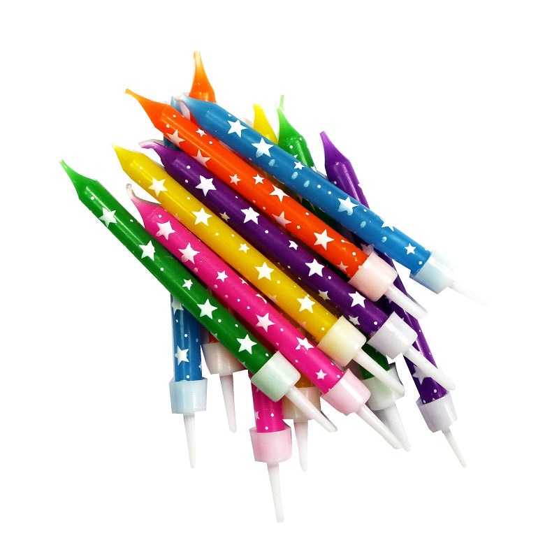 Multicoloured Star Candles for Cakes Pack of 12