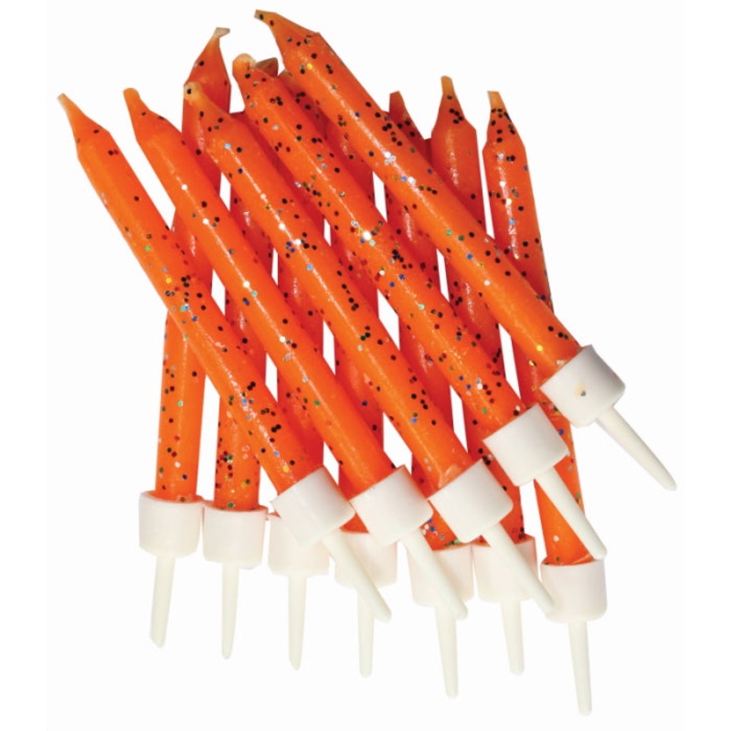 Orange Glitter Cake Candles Pack of 12