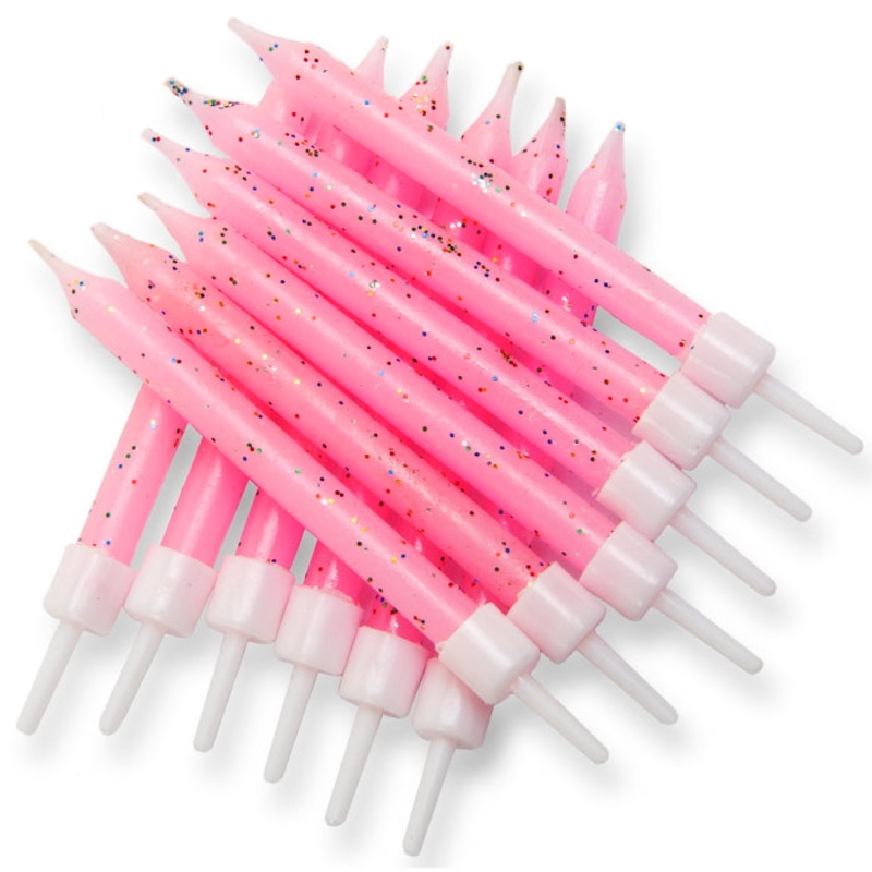 Pink Glitter Birthday Candles Pack of 12