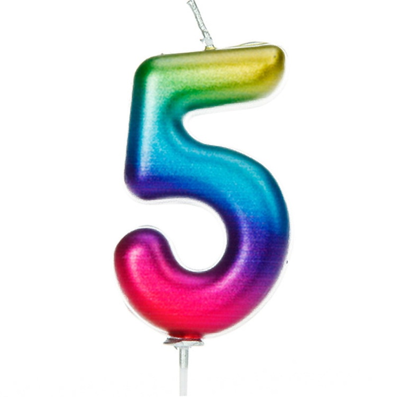 Rainbow Coloured Metallic Number 5 Candle