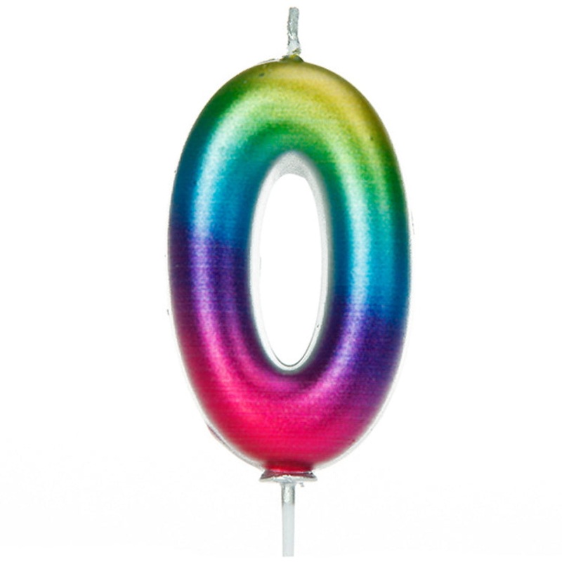Rainbow Coloured Number 0 Candle