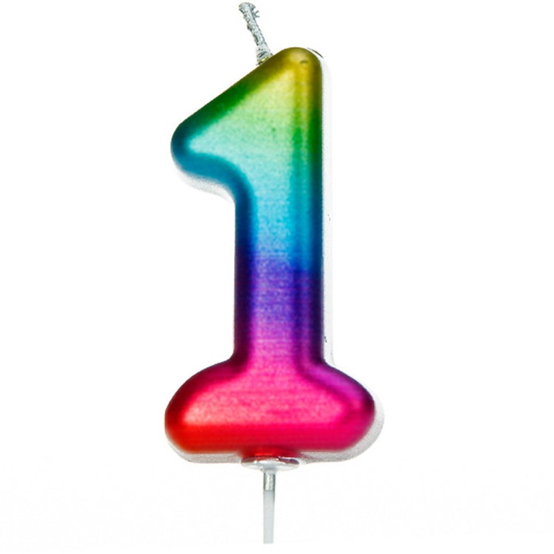 Rainbow Coloured Number 1 Candle