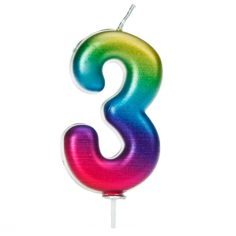 Rainbow Coloured Number 3 Candle