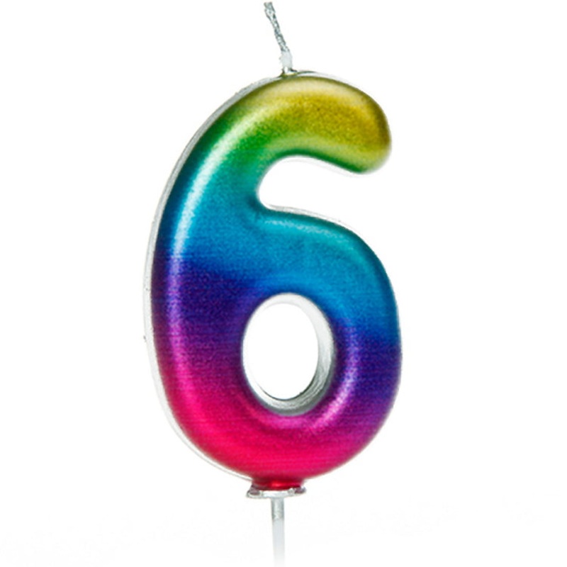 Rainbow Coloured Number 6 Candle