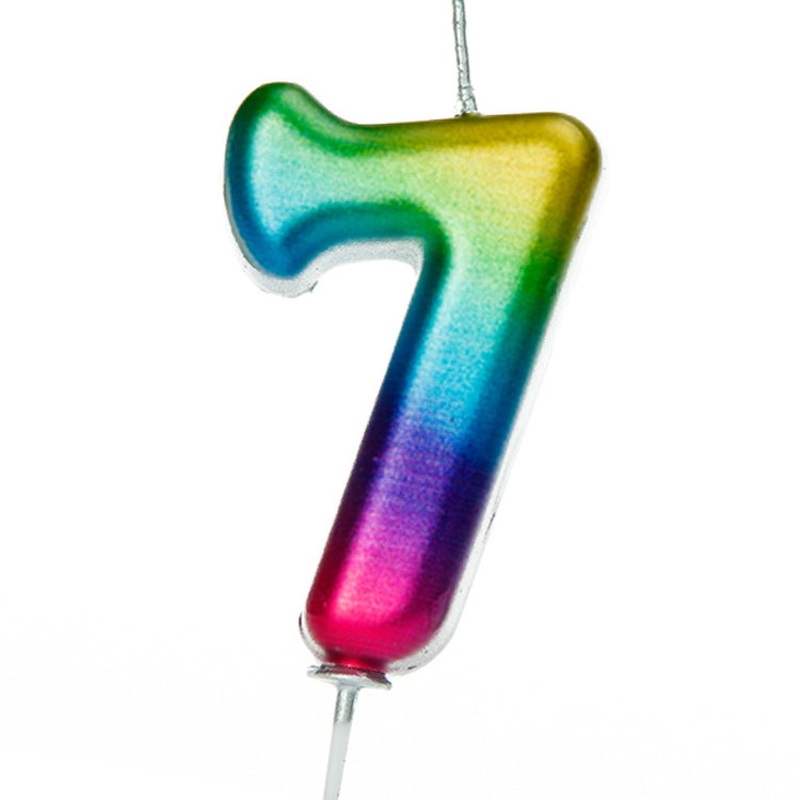 Rainbow Coloured Number 7 Candle