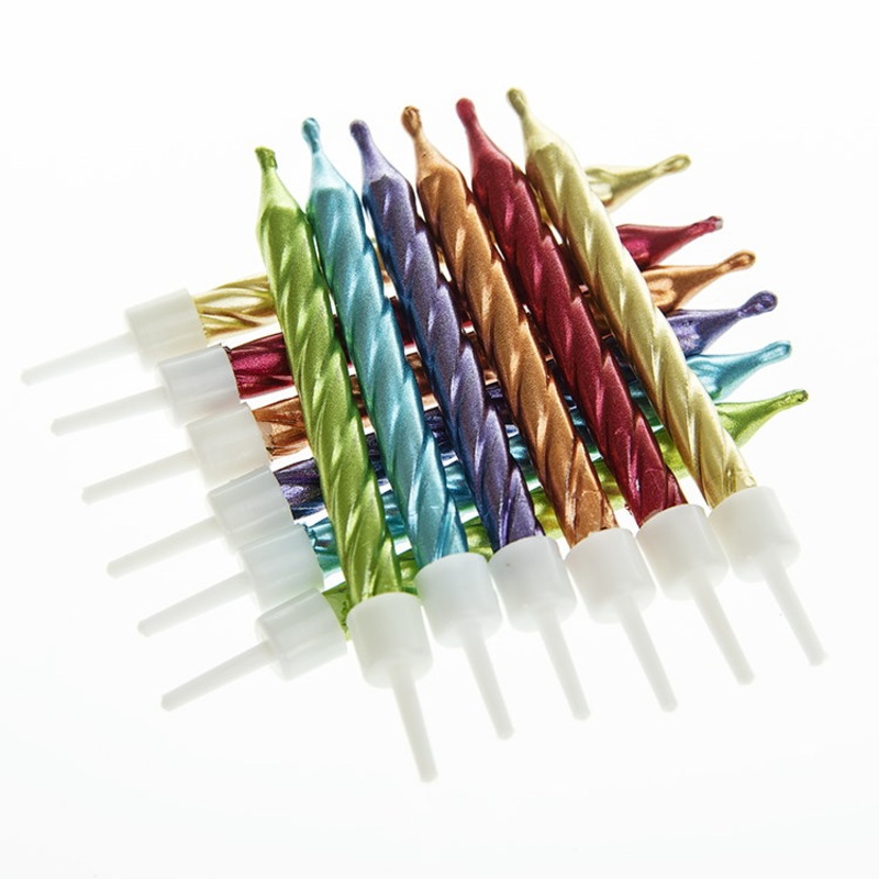 Rainbow Metallic Birthday Cake Candles Pack of 12