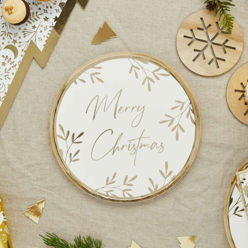 Gold Merry Christmas Paper Plates Pack of 8