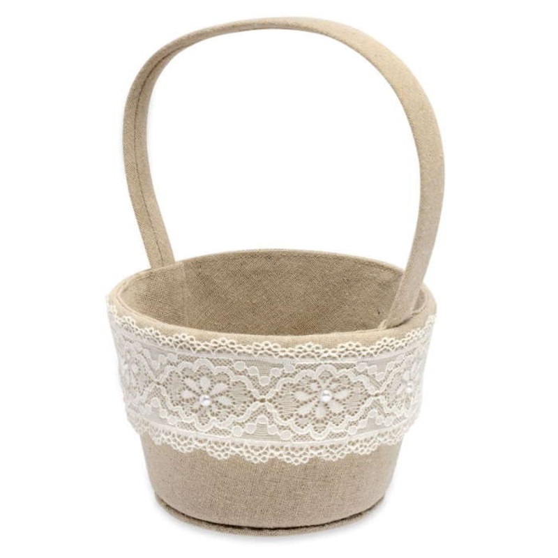 Linen Confetti Basket with Lace
